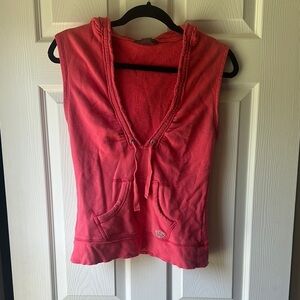Armani Exchange Pink Sleeveless Cotton Tie Front Hoodie